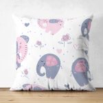 - Elephant with a baby elephant in a cute style. Sweet dream. Inscription. Vector. - Realhomes Çift Taraflı Pembe Fil Motifli Dijital Baskılı Özel Tasarım Modern Süet Yastık Kırlent Kılıfı Realhomes