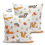 - Baby pattern with cute woodland animals and birds. - Realhomes Çift Taraflı Orman Temalı Sevimli Hayvanlar Dijital Baskılı Özel Tasarım Modern Süet Yastık Kırlent Kılıfı Realhomes