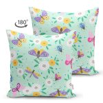 - Flower pattern with decorative insects - Realhomes Çift Taraflı Yeşil Zeminde Kelebekler Dijital Baskılı Özel Tasarım Modern Süet Yastık Kırlent Kılıfı Realhomes