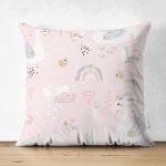 Çift Taraflı Pembe Zeminde Sevimli Kuğular Dijital Baskılı Özel Tasarım Modern Süet Yastık Kırlent Kılıfı Realhomes