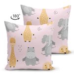 - Seamless pattern with cute animals. Elephant, lion, giraffe, hip - Realhomes Çift Taraflı Sevimli Zürafa Su Aygırı Ve Fil Motifli Dijital Baskılı Özel Tasarım Modern Süet Yastık Kırlent Kılıfı Realhomes