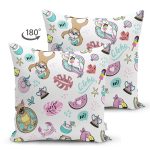 - Funny dogs pug, unicorn and sloth summer seamless pattern on whi - Realhomes Çift Taraflı Yaz Ve Tatil Temalı Bebek Desenli Dijital Baskılı Özel Tasarım Modern Süet Yastık Kırlent Kılıfı Realhomes