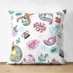 - Funny dogs pug, unicorn and sloth summer seamless pattern on whi - Realhomes Çift Taraflı Yaz Ve Tatil Temalı Bebek Desenli Dijital Baskılı Özel Tasarım Modern Süet Yastık Kırlent Kılıfı Realhomes