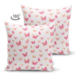 - Print - Realhomes Çift Taraflı Kızıl Kelebek Motifli Dijital Baskılı Özel Tasarım Modern Süet Yastık Kırlent Kılıfı Realhomes