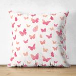 - Print - Realhomes Çift Taraflı Kızıl Kelebek Motifli Dijital Baskılı Özel Tasarım Modern Süet Yastık Kırlent Kılıfı Realhomes