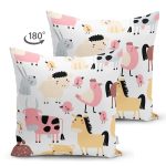 - Farm animals background in children style - Realhomes Çift Taraflı Sevimli Çiftlik Hayvanları Temalı Dijital Baskılı Özel Tasarım Modern Süet Yastık Kırlent Kılıfı Realhomes