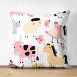 - Farm animals background in children style - Realhomes Çift Taraflı Sevimli Çiftlik Hayvanları Temalı Dijital Baskılı Özel Tasarım Modern Süet Yastık Kırlent Kılıfı Realhomes