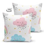 - Print - Realhomes Çift Taraflı Sevimli Yağmur Bulutları Realhomes Dijital Baskılı Özel Tasarım Modern Süet Yastık Kırlent Kılıfı Realhomes