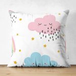 - Print - Realhomes Çift Taraflı Sevimli Yağmur Bulutları Realhomes Dijital Baskılı Özel Tasarım Modern Süet Yastık Kırlent Kılıfı Realhomes