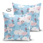 - Cute seamless pattern with cartoon clouds and flowers on blue ba - Realhomes Çift Taraflı Sevimli Bulut Temalı Dijital Baskılı Özel Tasarım Modern Süet Yastık Kırlent Kılıfı Realhomes
