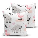 - Cute seamless pattern with African animals - Realhomes Çift Taraflı Flamingo Ve Fil Motifli Dijital Baskılı Özel Tasarım Modern Süet Yastık Kırlent Kılıfı Realhomes