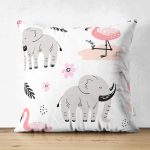 - Cute seamless pattern with African animals - Realhomes Çift Taraflı Flamingo Ve Fil Motifli Dijital Baskılı Özel Tasarım Modern Süet Yastık Kırlent Kılıfı Realhomes