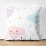 - Suet-K1217-Gorsel - Realhomes Çift Taraflı Sevimli Bulut Temalı Dijital Baskılı Özel Tasarım Modern Süet Yastık Kırlent Kılıfı Realhomes