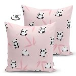 - Suet-K1218-Gorsel-1 - Realhomes Çift Taraflı Pembe Zeminde Sevimli Panda Tasarımlı Dijital Baskılı Özel Tasarım Modern Süet Yastık Kırlent Kılıfı Realhomes