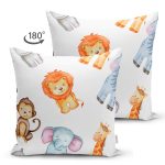 - Suet-K1220-Gorsel-1 - Realhomes Çift Taraflı Şirin Mutlu Orman Hayvanları Dijital Baskılı Özel Tasarım Modern Süet Yastık Kırlent Kılıfı Realhomes