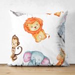 - Suet-K1220-Gorsel - Realhomes Çift Taraflı Şirin Mutlu Orman Hayvanları Dijital Baskılı Özel Tasarım Modern Süet Yastık Kırlent Kılıfı Realhomes