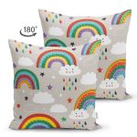 - Basic RGB - Realhomes Çift Taraflı Gökkuşağı Ve Bulut Temalı Dijital Baskılı Özel Tasarım Modern Süet Yastık Kırlent Kılıfı Realhomes