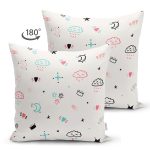 - Mobile - Realhomes Çift Taraflı Bulut Ve Ay Temalı Dijital Baskılı Özel Tasarım Modern Süet Yastık Kırlent Kılıfı Realhomes