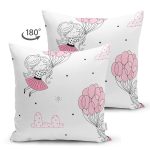 - Печать - Realhomes Çift Taraflı Balonlu Kız Motifli Dijital Baskılı Özel Tasarım Modern Süet Yastık Kırlent Kılıfı Realhomes
