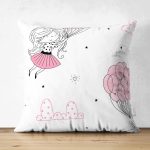 - Печать - Realhomes Çift Taraflı Balonlu Kız Motifli Dijital Baskılı Özel Tasarım Modern Süet Yastık Kırlent Kılıfı Realhomes