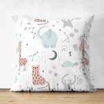 - Suet-K1225-Gorsel - Realhomes Çift Taraflı Mutlu Orman Hayvanları Desenli Dijital Baskılı Özel Tasarım Modern Süet Yastık Kırlent Kılıfı Realhomes