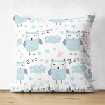 - Seamless pattern with cute owl. Forest animals. Cartoon backgrou - Realhomes Çift Taraflı Uyuyan Baykuş Motifli Dijital Baskılı Özel Tasarım Modern Süet Yastık Kırlent Kılıfı Realhomes