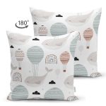 - Печать - Realhomes Çift Taraflı Balina Ve Balon Motifli Dijital Baskılı Özel Tasarım Modern Süet Yastık Kırlent Kılıfı Realhomes