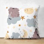 - Print - Realhomes Çift Taraflı Uyku Temalı Koyunlar Dijital Baskılı Özel Tasarım Modern Süet Yastık Kırlent Kılıfı Realhomes