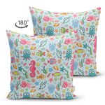 Çift Taraflı Deniz Hayvanları Temalı Dijital Baskılı Özel Tasarım Modern Süet Yastık Kırlent Kılıfı Realhomes