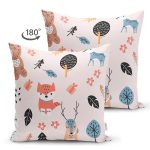 - Print - Realhomes Çift Taraflı Orman Hayvanları Motifli Dijital Baskılı Özel Tasarım Modern Süet Yastık Kırlent Kılıfı Realhomes