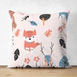 - Print - Realhomes Çift Taraflı Orman Hayvanları Motifli Dijital Baskılı Özel Tasarım Modern Süet Yastık Kırlent Kılıfı Realhomes