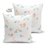 Çift Taraflı Gökkuşağı Ve Tek Boynuzlu At Temalı Dijital Baskılı Özel Tasarım Modern Süet Yastık Kırlent Kılıfı Realhomes