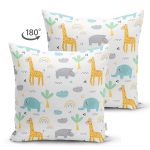 - Печать - Realhomes Çift Taraflı Zürafa Fil Temalı Dijital Baskılı Özel Tasarım Modern Süet Yastık Kırlent Kılıfı Realhomes