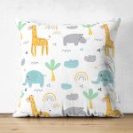 - Печать - Realhomes Çift Taraflı Zürafa Fil Temalı Dijital Baskılı Özel Tasarım Modern Süet Yastık Kırlent Kılıfı Realhomes
