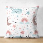 - Suet-K1233-Gorsel - Realhomes Çift Taraflı Uyku Odası Bulut Ve Ay Desenli Dijital Baskılı Özel Tasarım Modern Süet Yastık Kırlent Kılıfı Realhomes