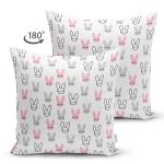 - Print - Realhomes Çift Taraflı Renkli Tavşan Desenli Dijital Baskılı Özel Tasarım Modern Süet Yastık Kırlent Kılıfı Realhomes