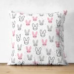 - Print - Realhomes Çift Taraflı Renkli Tavşan Desenli Dijital Baskılı Özel Tasarım Modern Süet Yastık Kırlent Kılıfı Realhomes