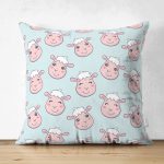 - Print - Realhomes Çift Taraflı Sevimli Koyun Desenli Dijital Baskılı Özel Tasarım Modern Süet Yastık Kırlent Kılıfı Realhomes