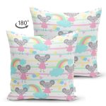 - Suet-K1243-Gorsel-1 - Realhomes Çift Taraflı Gökkuşağı Ve Sevimli Fare Desenli Dijital Baskılı Özel Tasarım Modern Süet Yastık Kırlent Kılıfı Realhomes