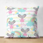 - Suet-K1243-Gorsel - Realhomes Çift Taraflı Gökkuşağı Ve Sevimli Fare Desenli Dijital Baskılı Özel Tasarım Modern Süet Yastık Kırlent Kılıfı Realhomes