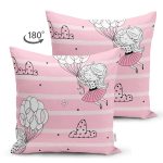 - Печать - Realhomes Çift Taraflı Balonlu Kız Desenli Dijital Baskılı Özel Tasarım Modern Süet Yastık Kırlent Kılıfı Realhomes
