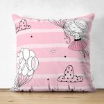 - Печать - Realhomes Çift Taraflı Balonlu Kız Desenli Dijital Baskılı Özel Tasarım Modern Süet Yastık Kırlent Kılıfı Realhomes