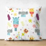 - Suet-K1248-Gorsel - Realhomes Çift Taraflı Şirin Orman Hayvanları Desenli Dijital Baskılı Özel Tasarım Modern Süet Yastık Kırlent Kılıfı Realhomes