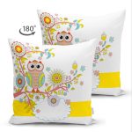 - Suet-K125-Gorsel-1 - Realhomes Çift Taraflı Baykuş Desenli Dijital Baskılı Dekoratif Modern Süet Yastık Kırlent Kılıfı Realhomes