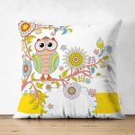 - Suet-K125-Gorsel - Realhomes Çift Taraflı Baykuş Desenli Dijital Baskılı Dekoratif Modern Süet Yastık Kırlent Kılıfı Realhomes