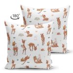 - Suet-K1255-Gorsel-1 - Realhomes Çift Taraflı Sevimli Ceylan Ve Tavşan Motifli Dijital Baskılı Özel Tasarım Modern Süet Yastık Kırlent Kılıfı Realhomes
