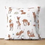 - Suet-K1255-Gorsel - Realhomes Çift Taraflı Sevimli Ceylan Ve Tavşan Motifli Dijital Baskılı Özel Tasarım Modern Süet Yastık Kırlent Kılıfı Realhomes