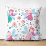 - Suet-K1257-Gorsel - Realhomes Çift Taraflı Peri Kızı Motifli Dijital Baskılı Özel Tasarım Modern Süet Yastık Kırlent Kılıfı Realhomes