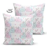 Çift Taraflı Sevimli Pembe Mavi Tavşan Desenli Dijital Baskılı Özel Tasarım Modern Süet Yastık Kırlent Kılıfı Realhomes