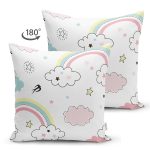 - SP-stock - Realhomes Çift Taraflı Gökkuşağı Ve Bulut Temalı Dijital Baskılı Özel Tasarım Modern Süet Yastık Kırlent Kılıfı Realhomes